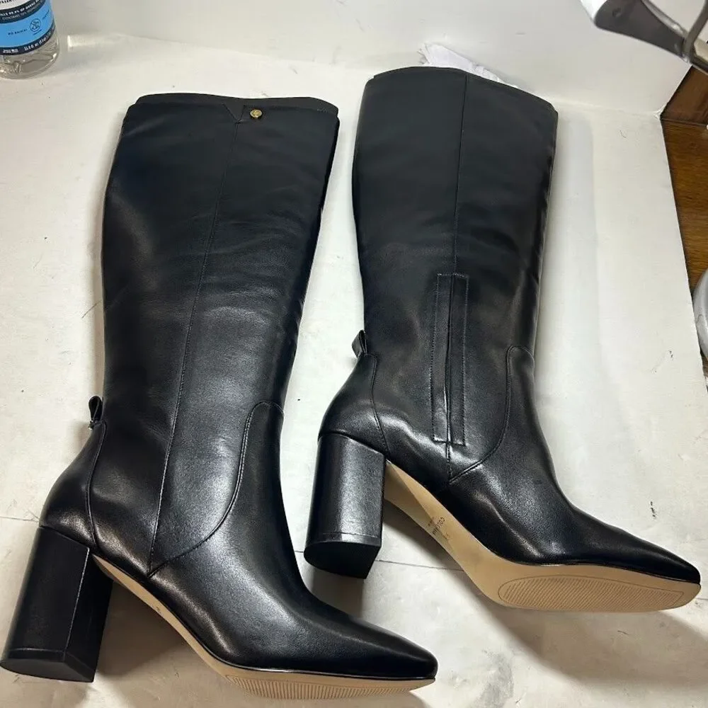 Cole Haan Womens 9.5 B Black Leather Chrystie Block Heel Riding Boots NIB OJ8